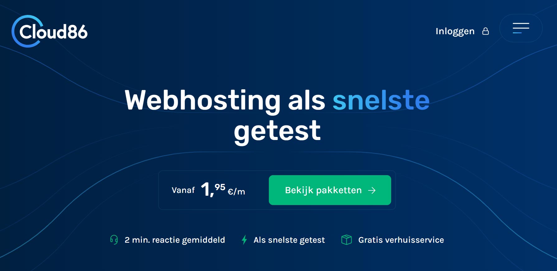 Cloud86 WordPress hosting homepage met hosting pakketten en prijzen - snelste provider Nederland