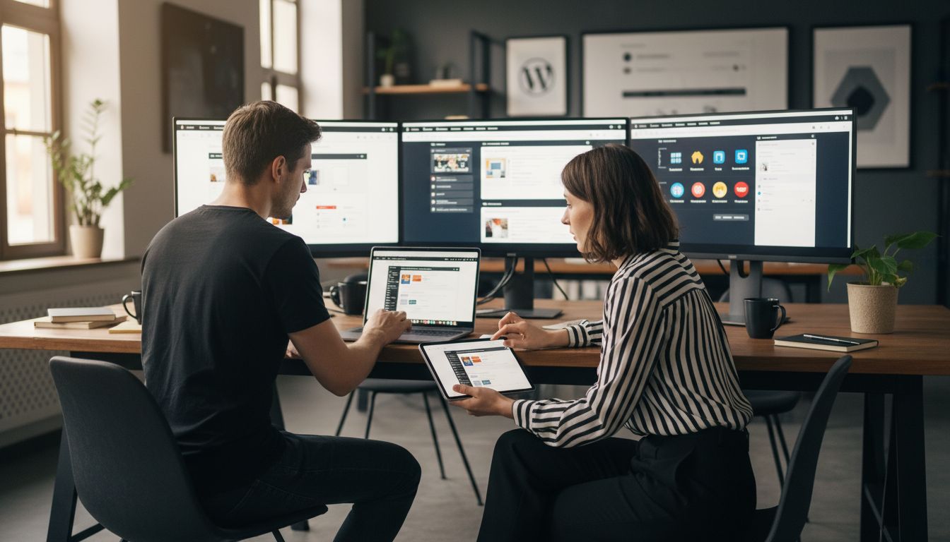 Website bouwers aan het werk in een WordPress installatie