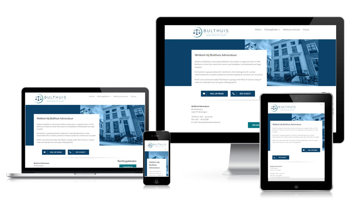 Professionele WordPress website voor advocatenkantoor met praktijkgebieden en caseoverzicht - volledig responsive