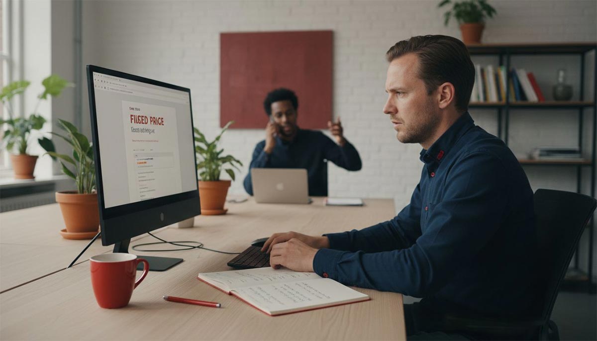 Webdesigner bezig met opmaken van offerte