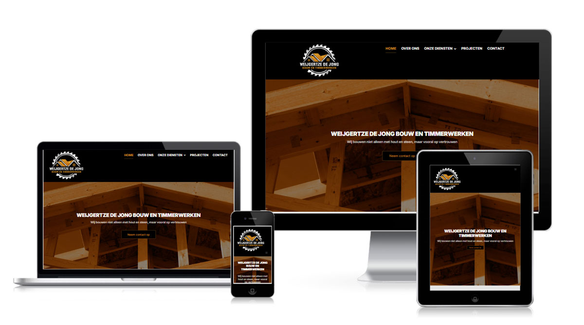 Professionele WordPress website voor timmerbedrijf met projectportfolio en diensten overzicht - volledig responsive
