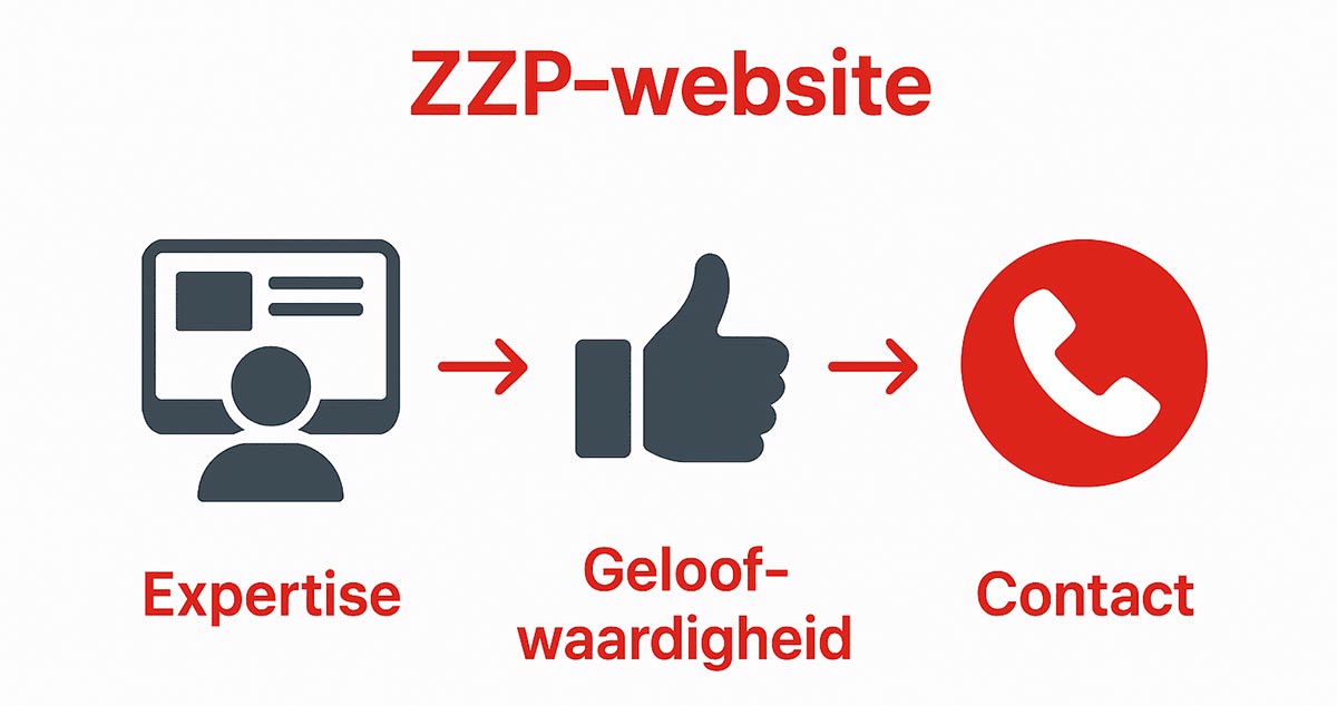 Infographic van functies zzp-website: expertise, geloofwaardigheid en contact