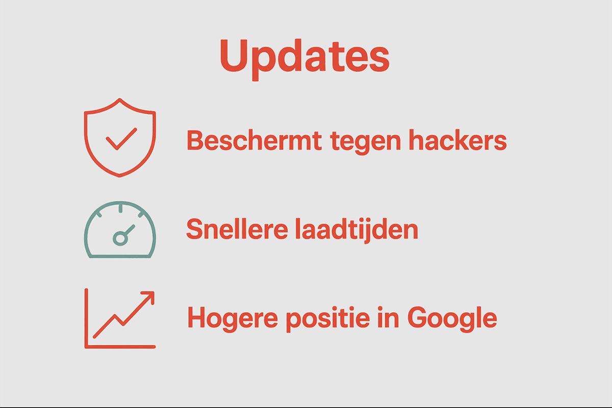 Infographic met iconen voor website veiligheid, snelheid en betrouwbaarheid