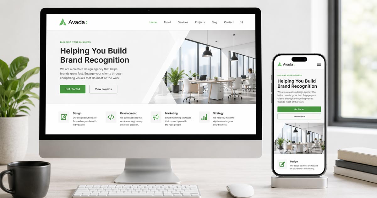 Responsive website gebouwd met Avada thema op desktop en smartphone