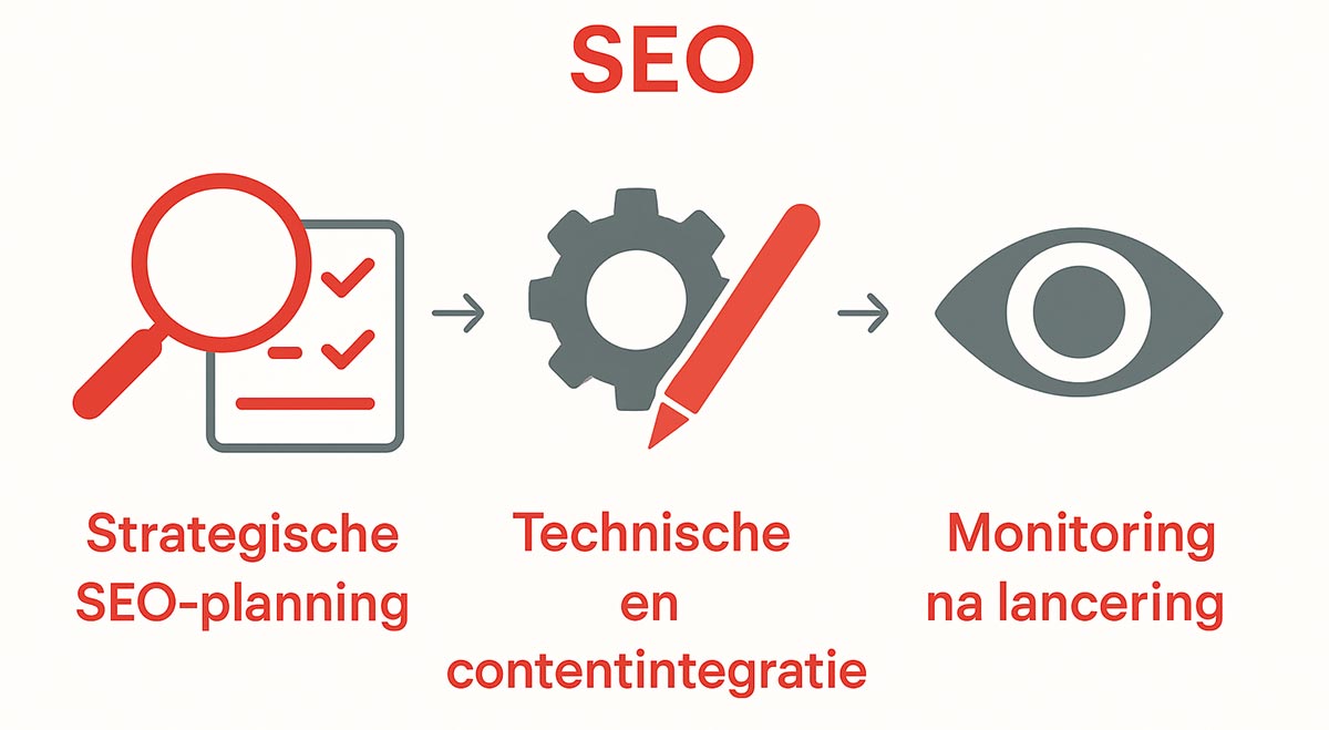 Infographic met drie stappen van SEO-integratie